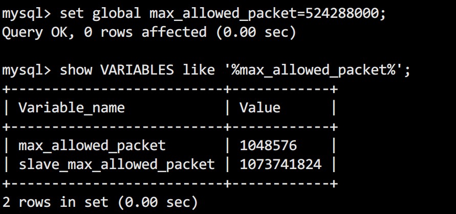 解决MySQL ERR 1153 Got a packet bigger than 'max_allowed_packet' bytes 错误