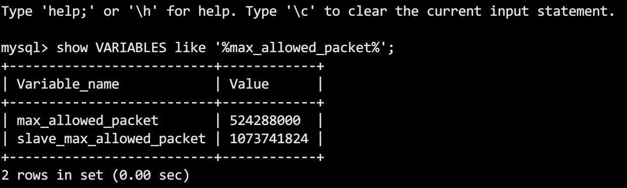 解决MySQL ERR 1153 Got a packet bigger than 'max_allowed_packet' bytes 错误